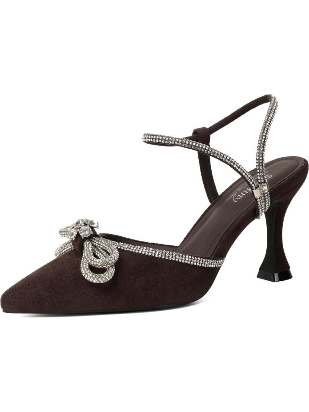 Women's Coffee Suede Bow Pointed Closed Toe Pumps Comfort High Heels Dress Shoes